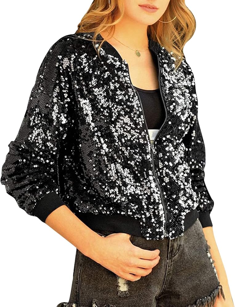 Amazon.com: Tsnbre Womens Sequin Jacket Sparkle Long Sleeve